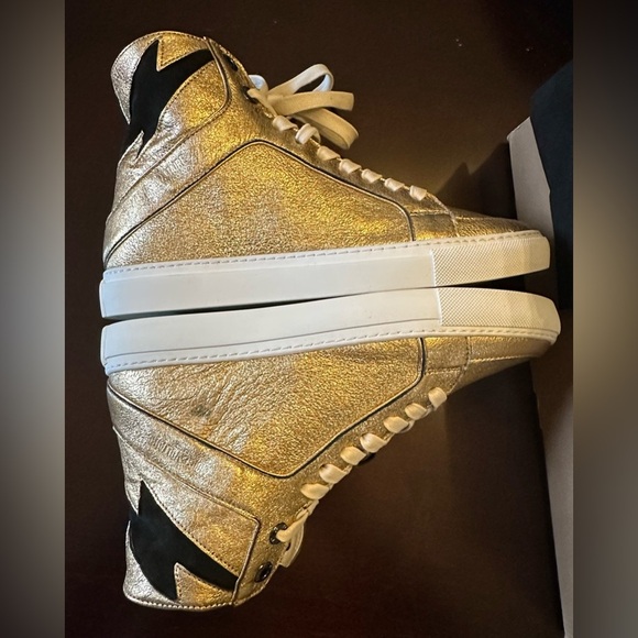 NIB ZADIG&VOLTAIRE Zv1747 High Flash Metal Sneakers 38 Gold Lightning Bolt 7 - Picture 3 of 10